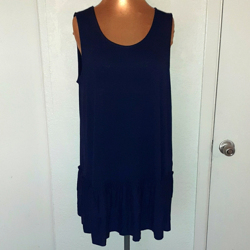 Navy Ruffle Hem Sleeveless Top